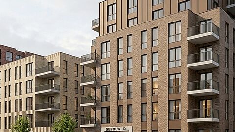 3 gebouwen naas elkaar, de buitenste 2 van 7 verdiepingen hoog, de mioddelste van 5 verdiepingen.